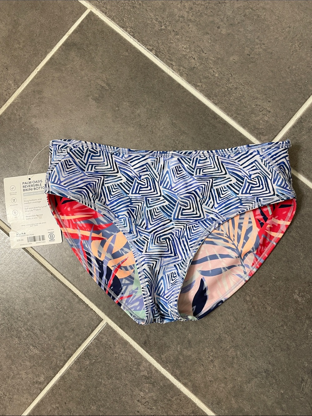 Athleta Girl Reversible Palm Oasis Bikini Swim Bottoms size XL/14 - Picture 4 of 7
